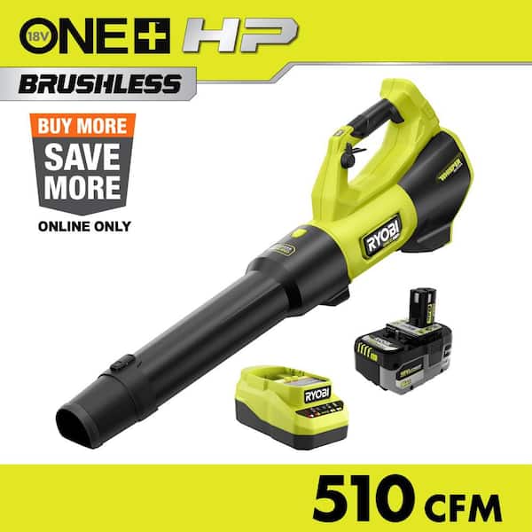 ONE+ HP 18V Brushless Whisper Series 130 MPH 510 CFM Cordless Battery Leaf Blower with 6.0 Ah Battery and Charger