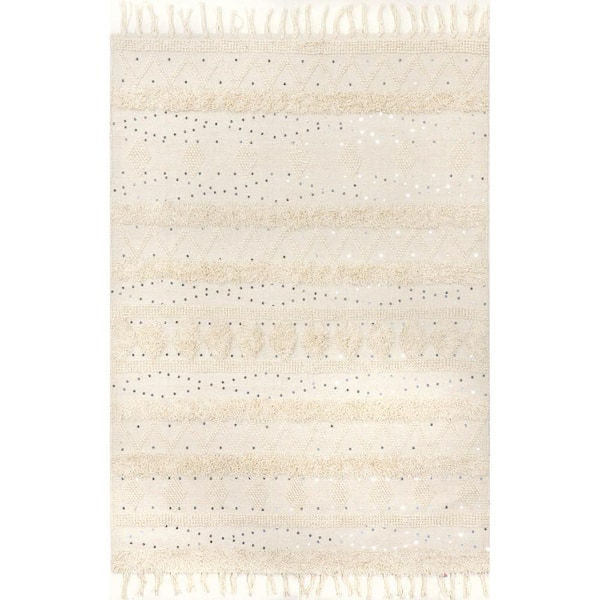 Arvin Olano Chandy Textured Wool Cream 12 ft. x 15 ft. Indoor/Outdoor Patio Rug