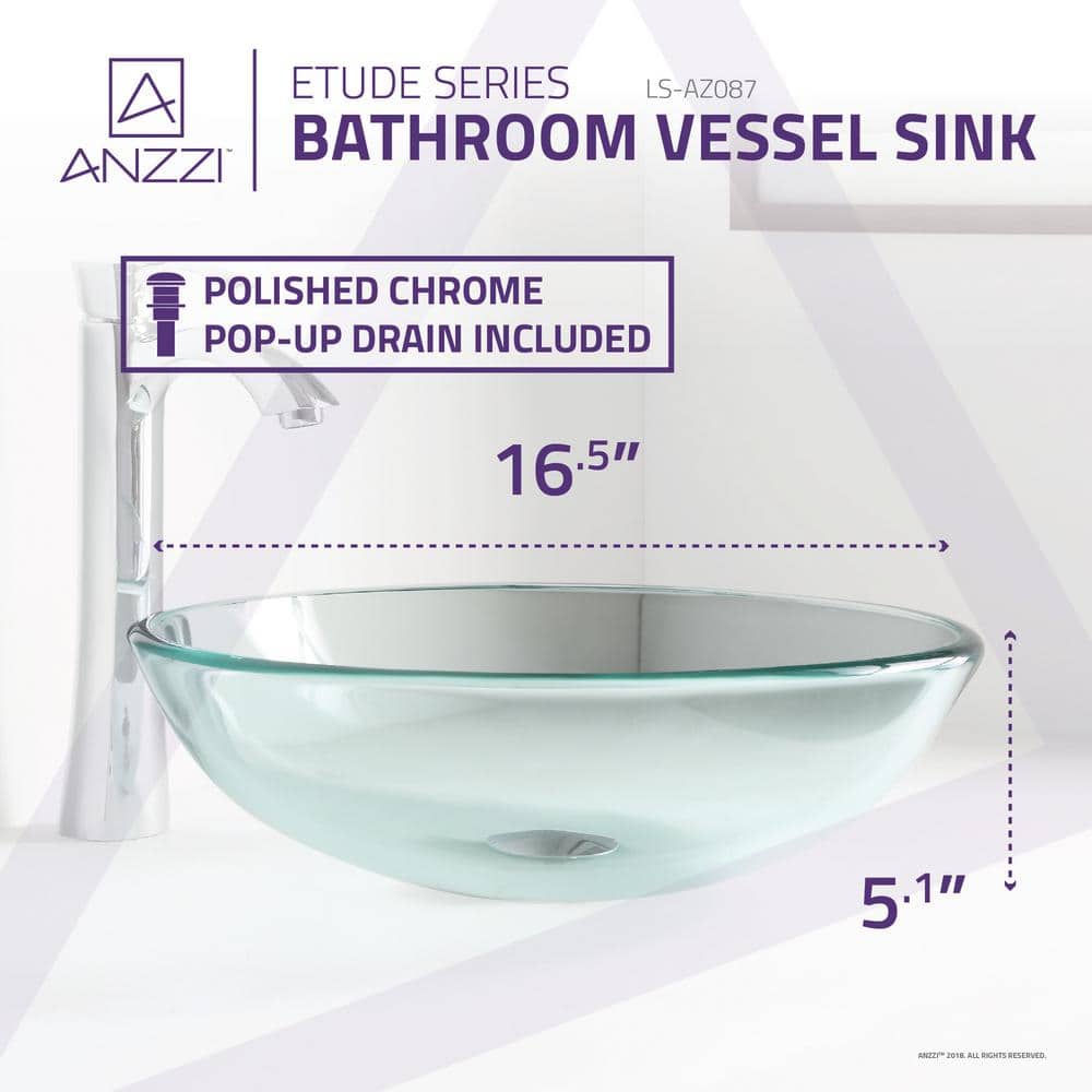 Lustrous Clear Tempered Glass Round Above-Counter Bathroom Sink