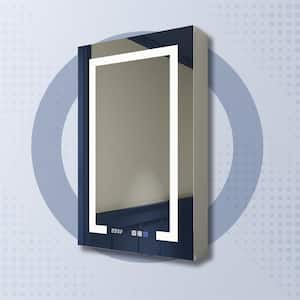 20 in. W x 32 in. H Surface/Recessed Rectangular LED Dimmable Lighted Medicine Cabinet with Mirror, Clock (Right Door)
