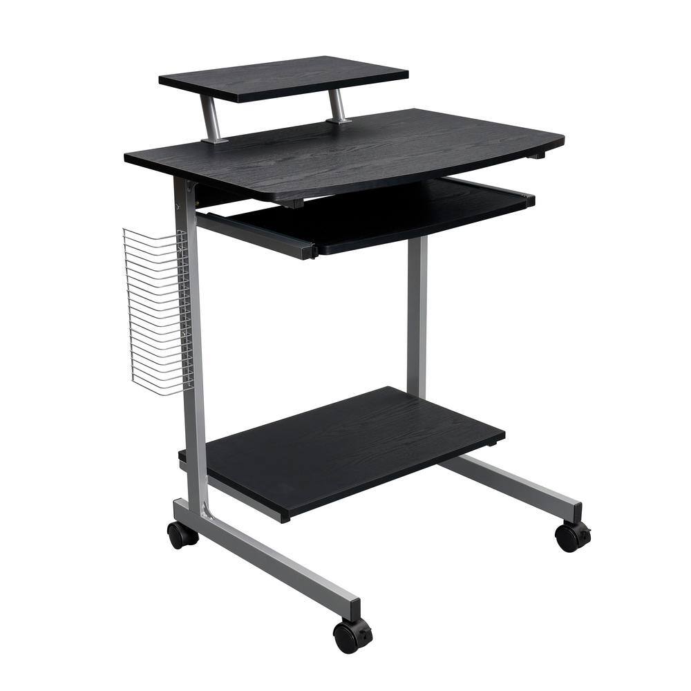 Espresso Compact Workstation Cart with Slide-Out Keyboard Tray