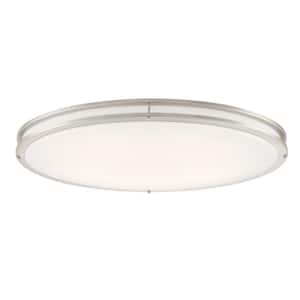 DC Series 32 in. 1-Light Modern Brushed Nickel Selectable Dimmable LED Oval Flush Mount with White Acrylic Shade