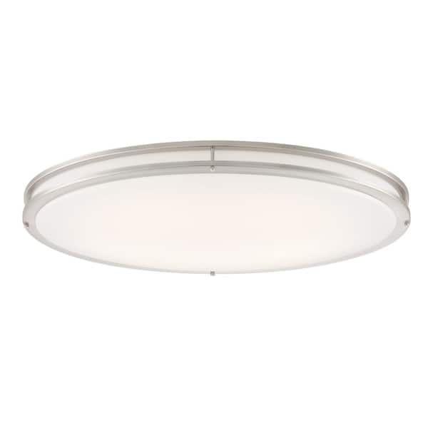 Commercial Electric DC Series 32 in. 1-Light Modern Brushed Nickel Selectable Dimmable LED Oval Flush Mount with White Acrylic Shade