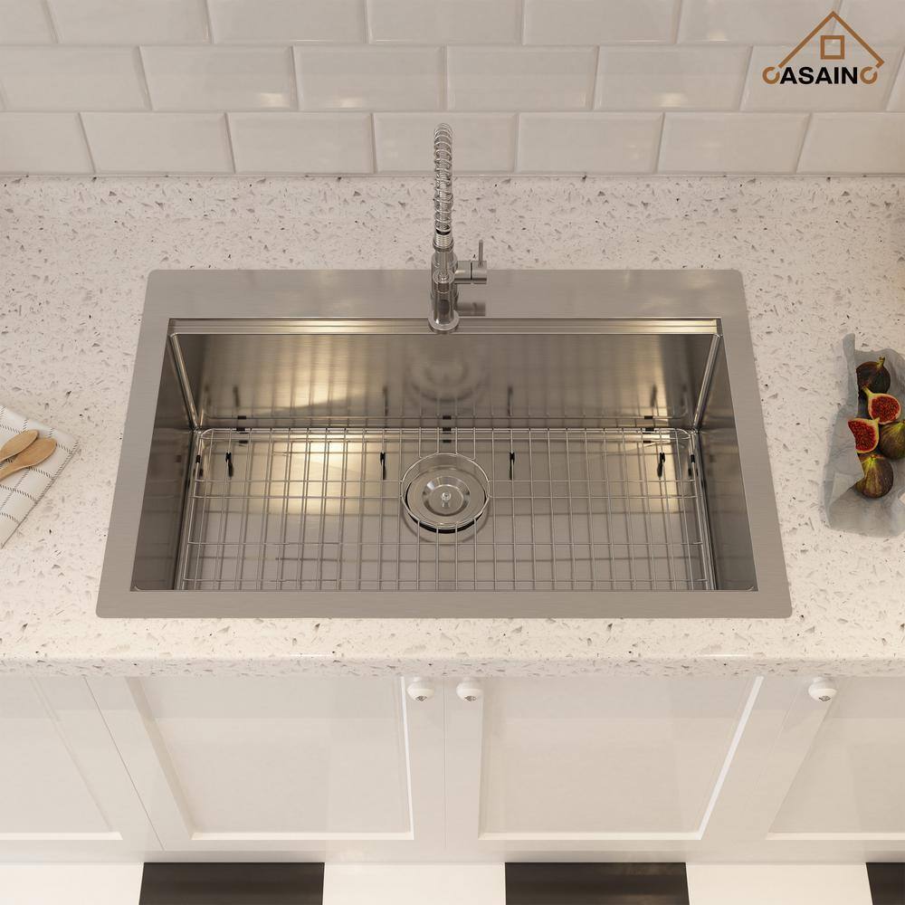 33'' Brushed Stainless Steel Single Bowl Workstation Kitchen Sink