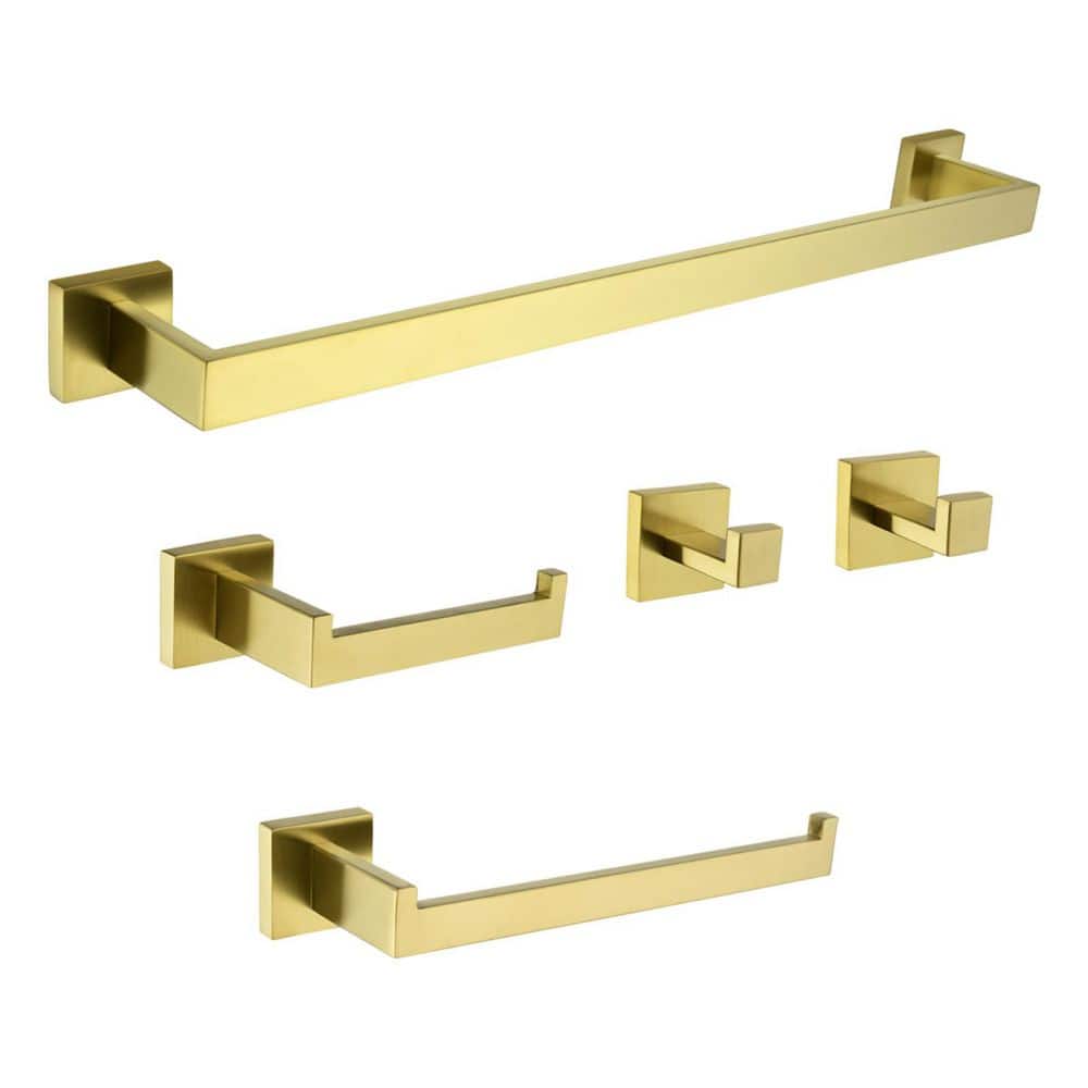 Modern 5-Pieces Stainless Steel Bath Hardware Set with Towel Ring Toilet Paper Holder Towel Hook and Towel Bar in Gold price history on PriceWatchPro