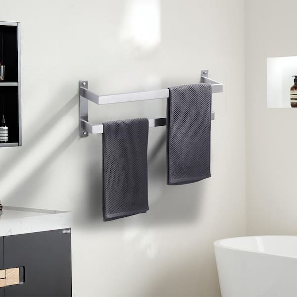 20 in. Square Double Staggered Wall Mounted Towel Rack, Stainless Steel Towel Bars in Brushed Nickel