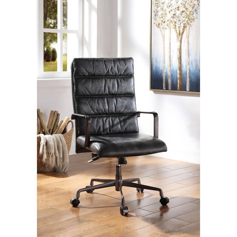 Vintage Black Top Grain Leather Executive Swivel Office Chair