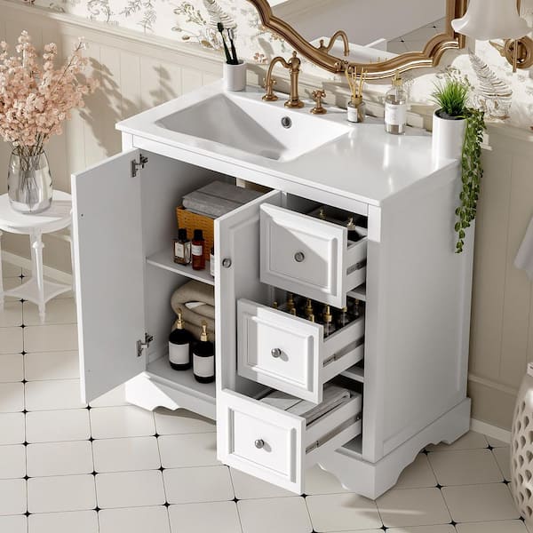 Ziyudura 36 in. Single Sink Freestanding White Bath Vanity with Ziyudura 36 in. Single Sink Freestanding White Bath Vanity with