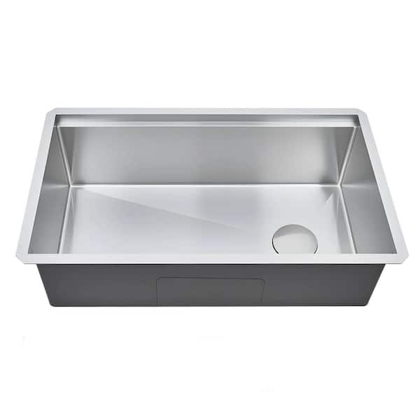 Stainless Steel Undermount Kitchen Sink with Single Bowl, Removable Filter Basket, Wood Cutting Board, Drying Rack