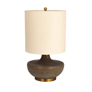 30.5 in. Stone Glaze Drum Table Lamp with Cream Linen Shade