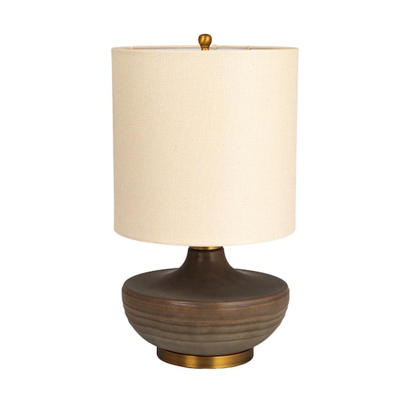 Storied Home 30.5 in. Stone Glaze Drum Table Lamp with Cream Linen Shade