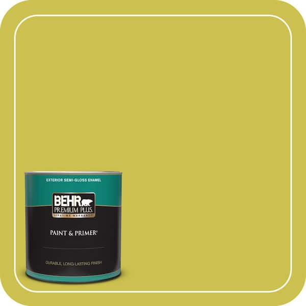 BEHR PREMIUM PLUS 1 qt. #P340-5A Cilantro Lime Semi-Gloss Enamel Exterior Paint and Primer