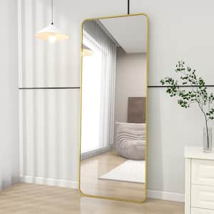 20 in. W x 64 in. H Rectangular Modern Gold Aluminum Alloy Framed Rounded Full Length Mirror Standing Floor Mirror