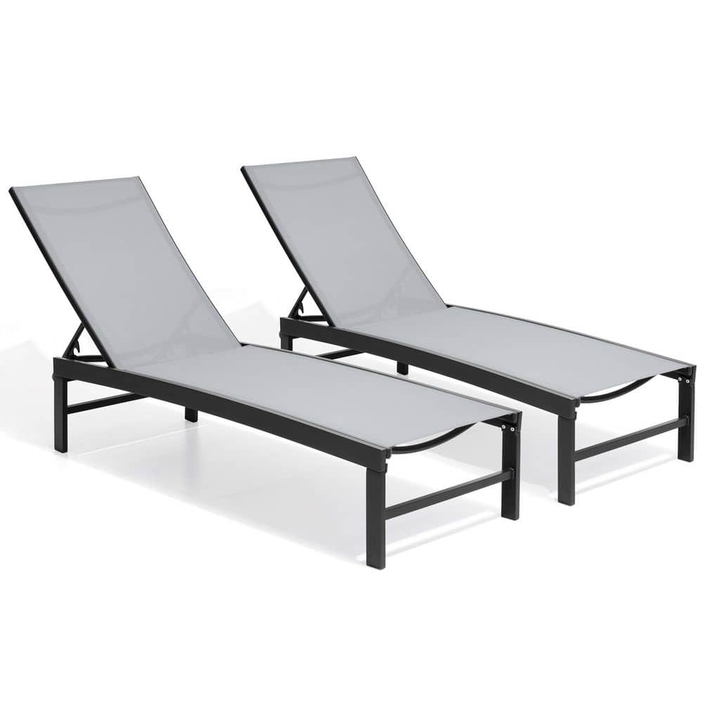 Brown Aluminum Adjustable Outdoor Chaise Lounge Set of 2