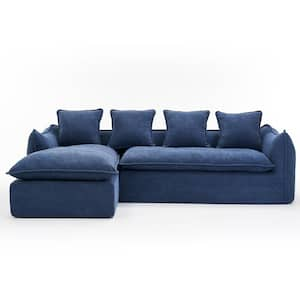 106.3 in Wide Square Arm Fabric L-Shaped Modern Upholstered Sofa in Blue