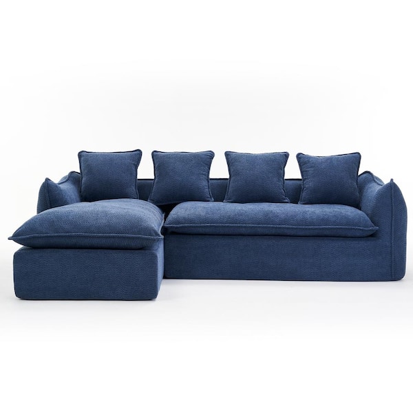 106.3 in Wide Square Arm Fabric L-Shaped Modern Upholstered Sofa in Blue