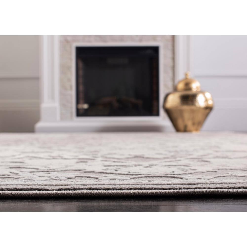Elegant Gray and Cream Floral Synthetic Runner Rug, 27"x6"