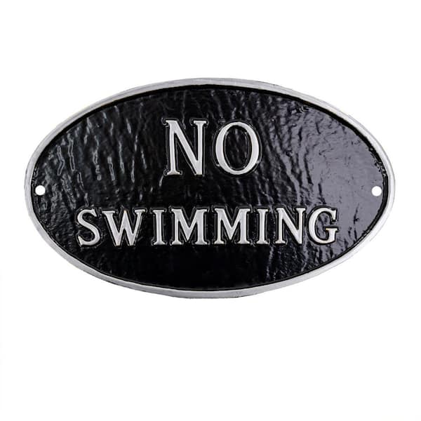 Montague Metal Products 10 in. x 18 in. Large Oval No Swimming Statement Plaque Sign - Black/Silver