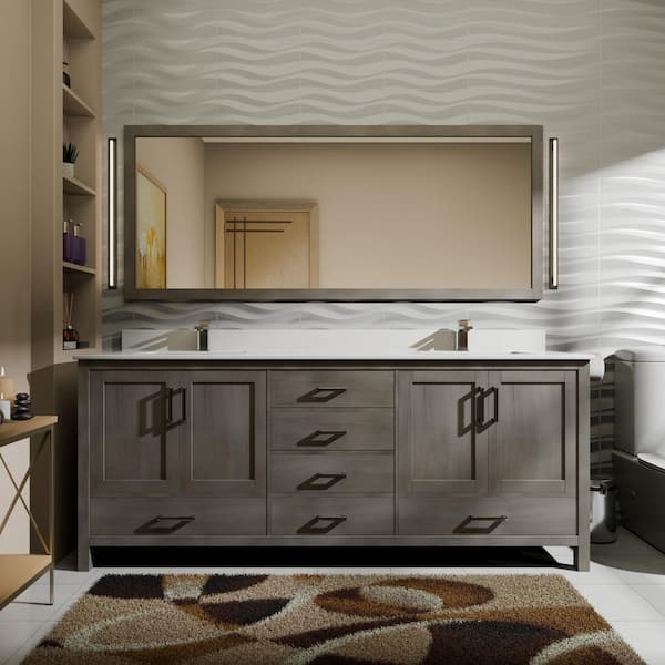 Jacques 72 in. W x 22 in. D Distressed Grey Double Bath Vanity and White Quartz Top