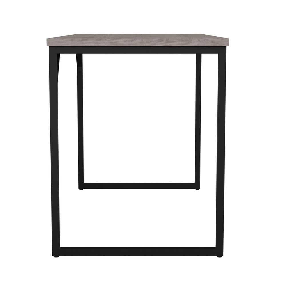 Gray Wood Grain Parsons Desk with Oil Rubbed Bronze Frame
