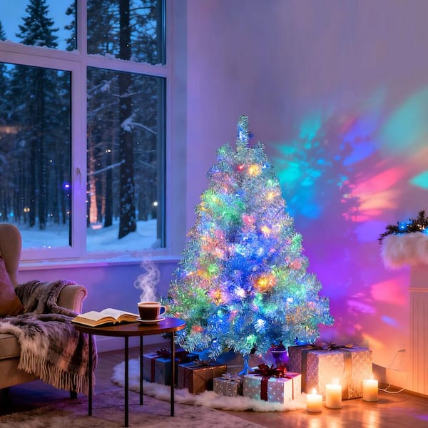 4 ft. Outdoor Indoor Pre-Lit Artificial Christmas Tree for Holiday Decoration with Multi-Colored 150 LED Lights