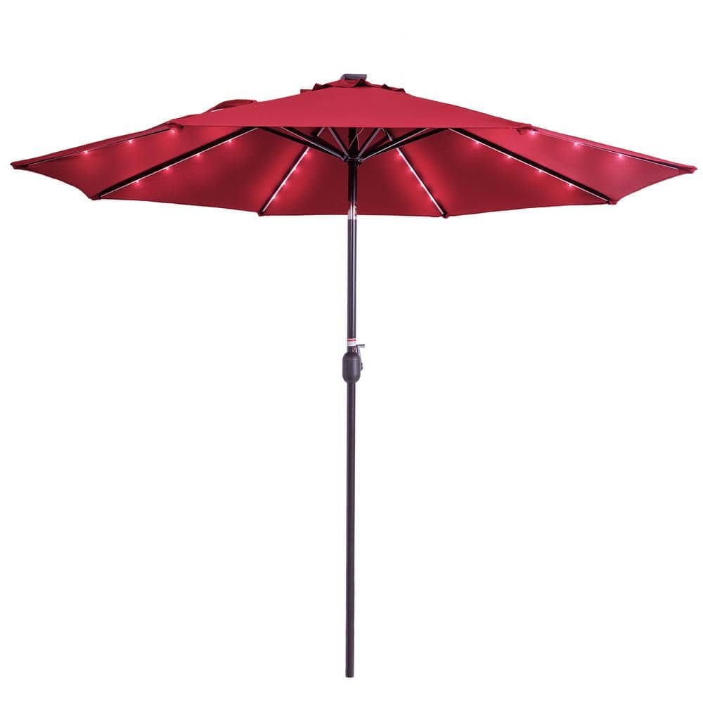 9 ft. Outdoor Lighted Market Patio Umbrella Table Umbrella with Crank and P