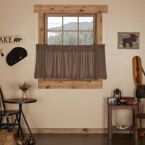 Prescott 36 in. W x 24 in. L Rustic Light Filtering Tier Window Panel in Brown Tan Creme Pair