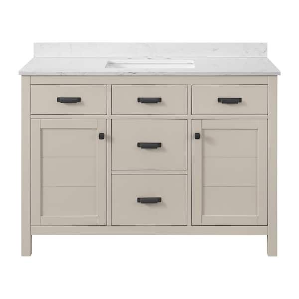 Stanhope 49 in. Single Sink Even Better Beige Bath Vanity with Carrara White Engineered Stone Top (Assembled)