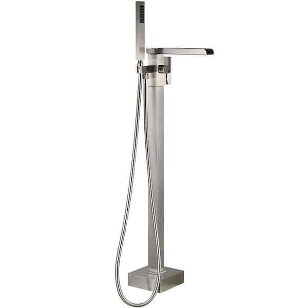 Single-Handle Claw Foot Tub Faucet Freestanding Floor Mount Roman Tub Faucet with Hand Shower in Brushed Nickel