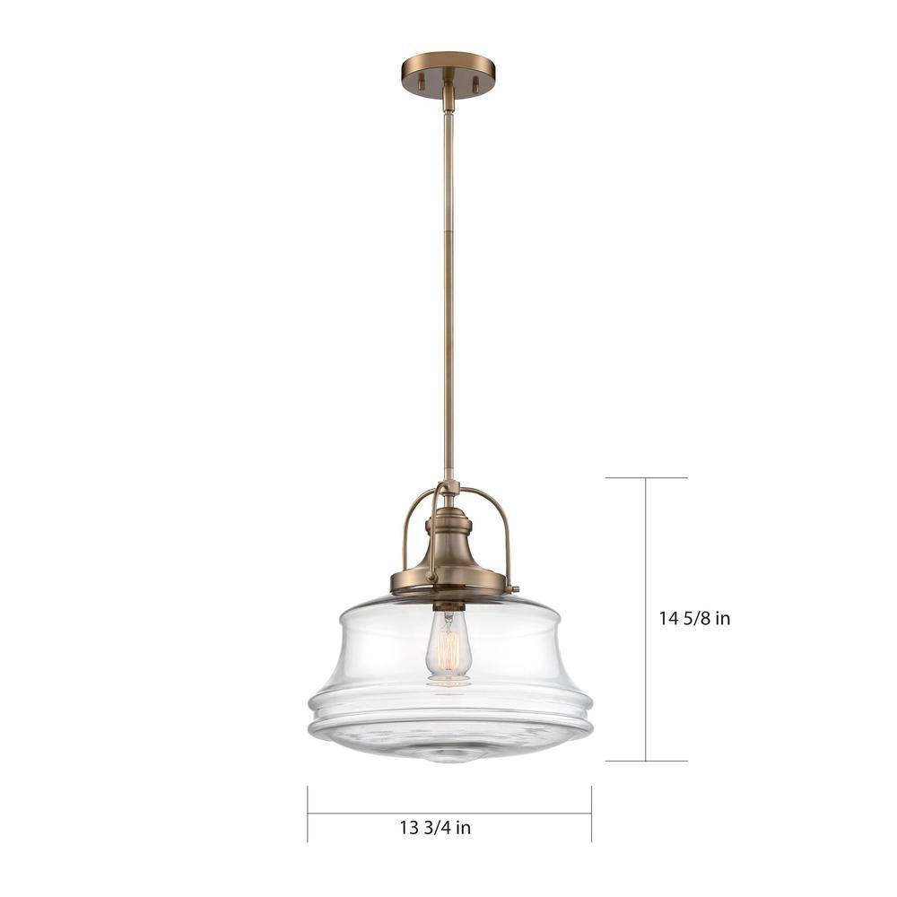 Basel 14'' Clear Glass Globe Pendant in Burnished Brass