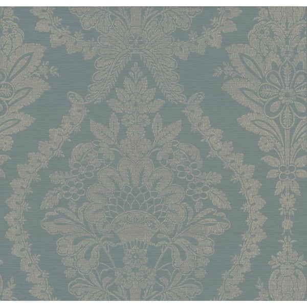 York Wallcoverings Ronald Redding Blue Heritage Damask Matte Non-pasted Grasscloth Wallpaper 27 in. x 27 ft.