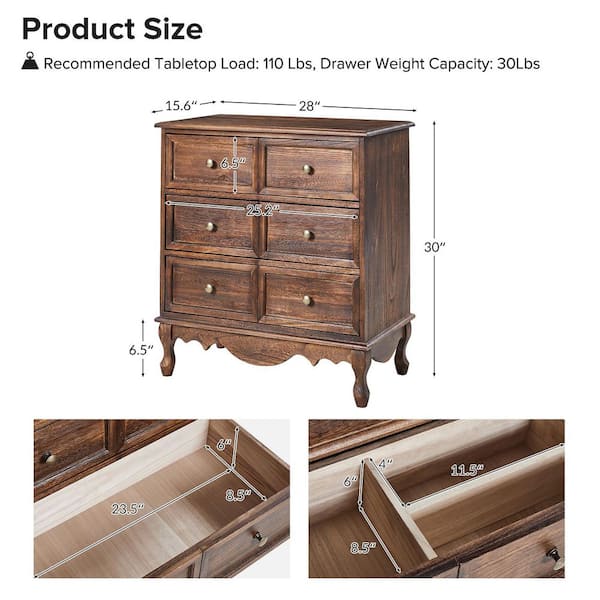 JAYDEN CREATION Elpenor Farmhouse Walnut 30 in. H 3-Drawer