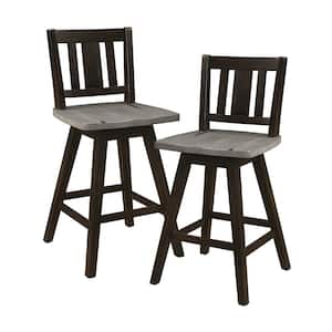 Fenton 23 in. Distressed Gray and Black Wood Swivel Counter Height Chair (Slat Back) with Wood Seat (Set of 2)