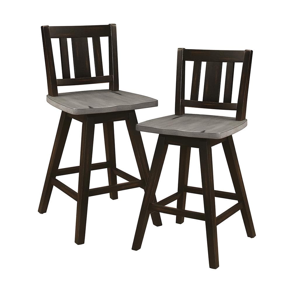 Amsonia Distressed Gray and Black Swivel Wood Counter Stools