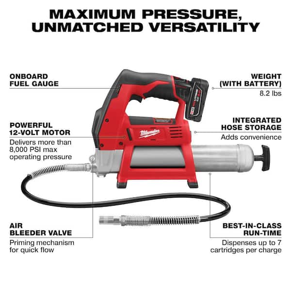 M12 12-Volt Lithium-Ion Cordless Grease Gun Kit with One 3.0 Ah Battery, Charger and Tool Bag M12 12-Volt Lithium-Ion Cordless Grease Gun Kit with One 3.0 Ah Battery, Charger and Tool Bag