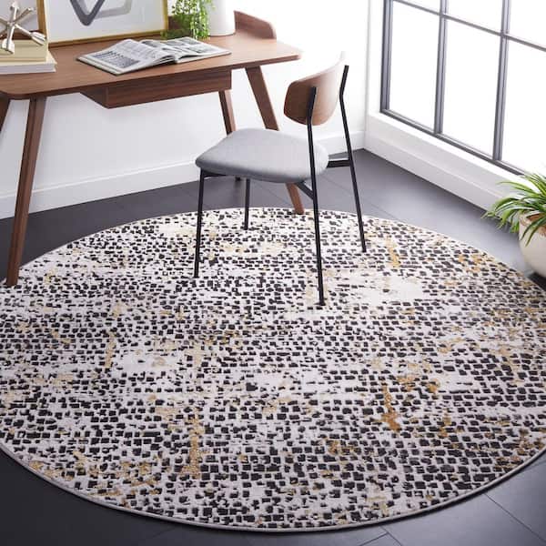 Amelia Charcoal/Gold 7 ft. x 7 ft. Abstract Gradient High-Low Distressed Round Area Rug