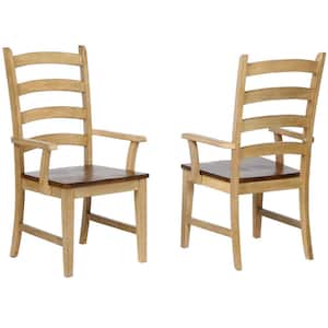 Brook Distressed Two-Tone Light Creamy Wheat with Pecan Brown Solid Wood Dining Arm Chair (Set of 2)