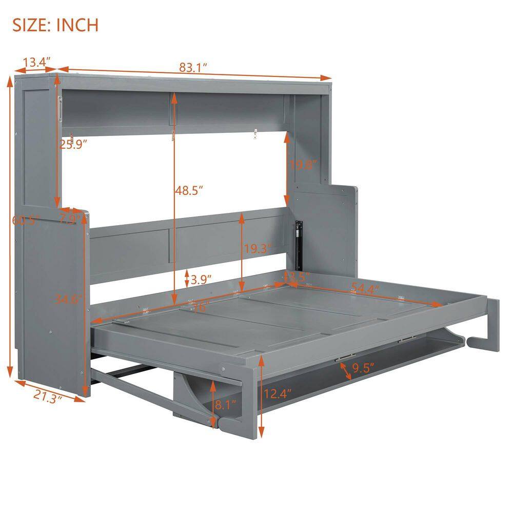 White Wood Frame Full Size Murphy Bed with a Storage Shelf - thumbnail 2