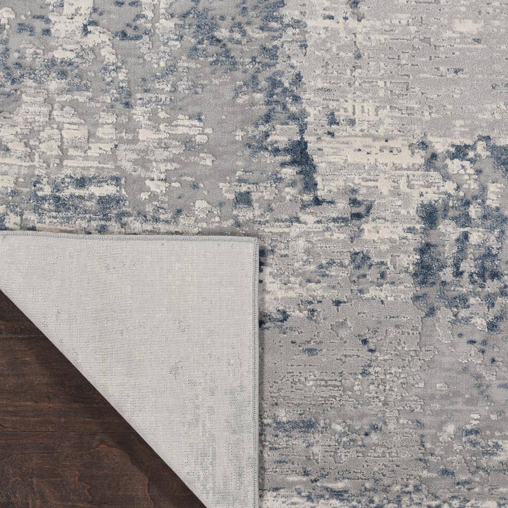 Ivory Blue Abstract Rustic Textures Runner Rug