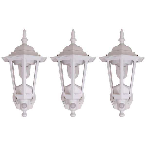 Unbranded Single Light White Motion Sensing Outdoor Wall Sconce (3-Pack)