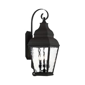 Millstone 28 in. 3-Light Black Outdoor Hardwired Wall Lantern Sconce with No Bulbs Included