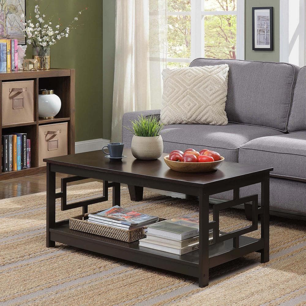 Espresso Square Wooden Coffee Table with Open Shelf