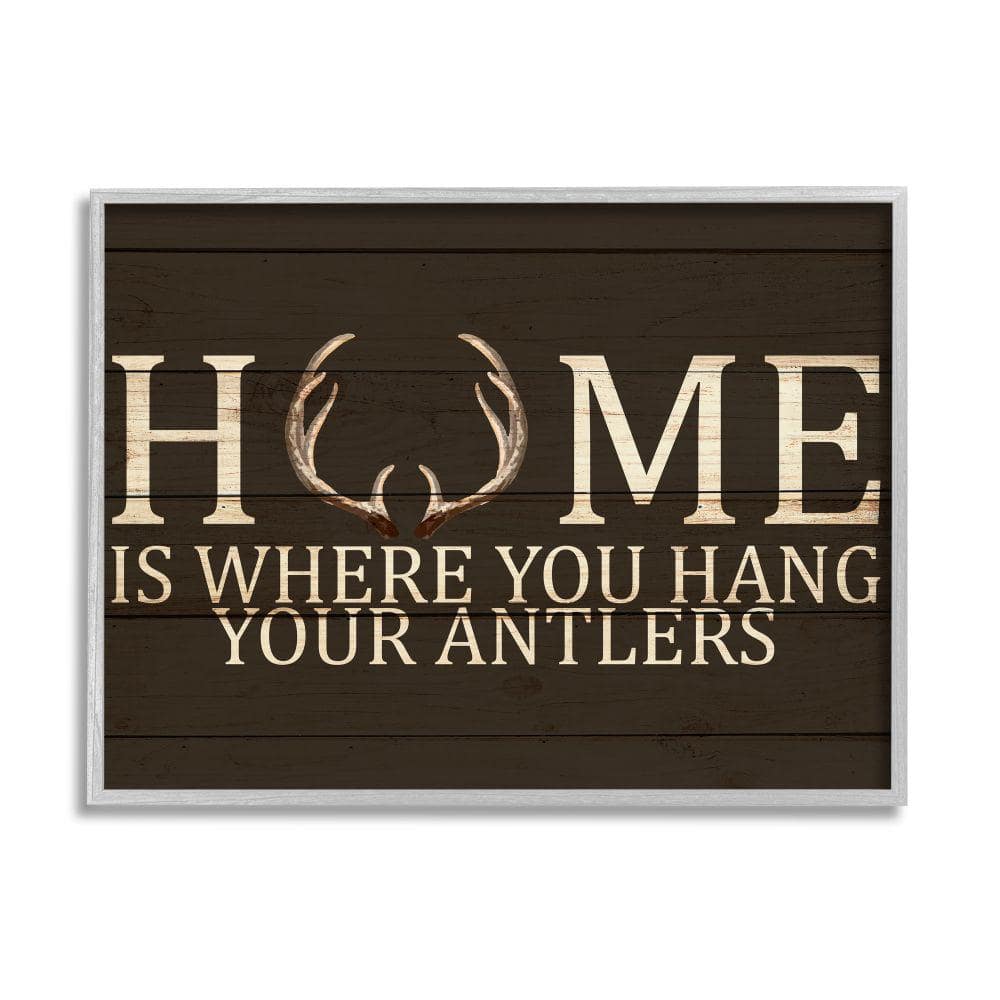 Home's Where You Hang Antlers Rustic Phrase by Kim Allen Framed Print Typography Texturized Art 16 in. x 20 in -  Stupell Industries, ai-424_gff16x20