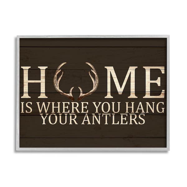 Stupell Industries "Home's Where You Hang Antlers Rustic Phrase" by Kim Allen Framed Print Typography Texturized Art 16 in. x 20 in.