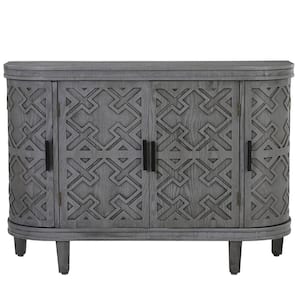 47.20 in. W x 15.20 in. D x 33.50 in. H Antique Gray Linen Cabinet Accent Storage Sideboard with Antique Pattern Doors