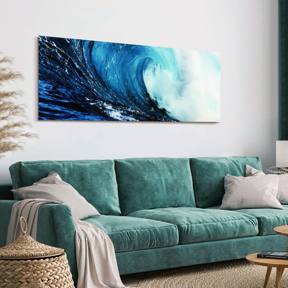 Blue Wave Abstract Tempered Glass Wall Art, 24" x 63"