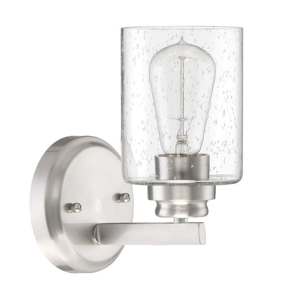 CRAFTMADE Bolden 5 in. 1-Light Brushed Polished Nickel Finish Wall Sconce with Clear Seeded Glass