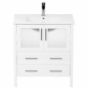Torino 30 in. Vanity in White with Ceramic Vanity Top in White with White Basin and Mirror (Faucet Not Included)
