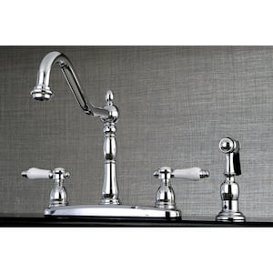 Victorian English Porcelain 2-Handle Standard Kitchen Faucet with Side Sprayer in Chrome