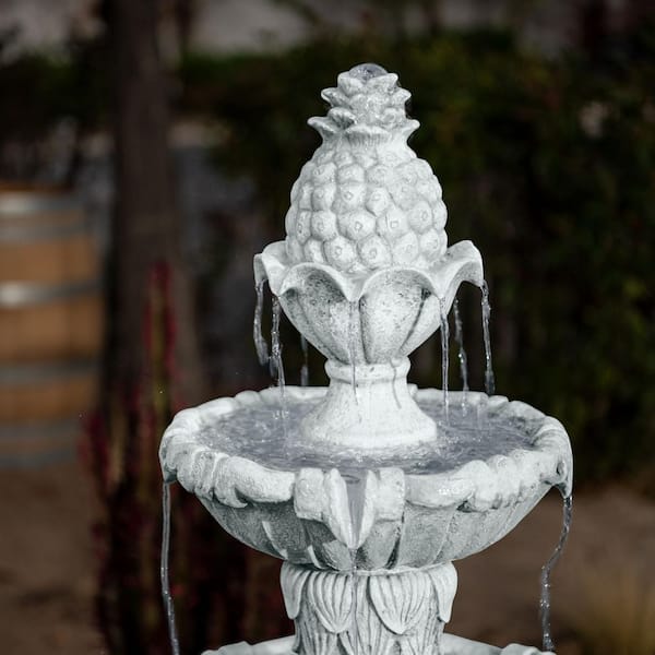58.3 in H. Electric Resin Tiered Fountain with Submersible Pump, Classic Leaf Designs, White